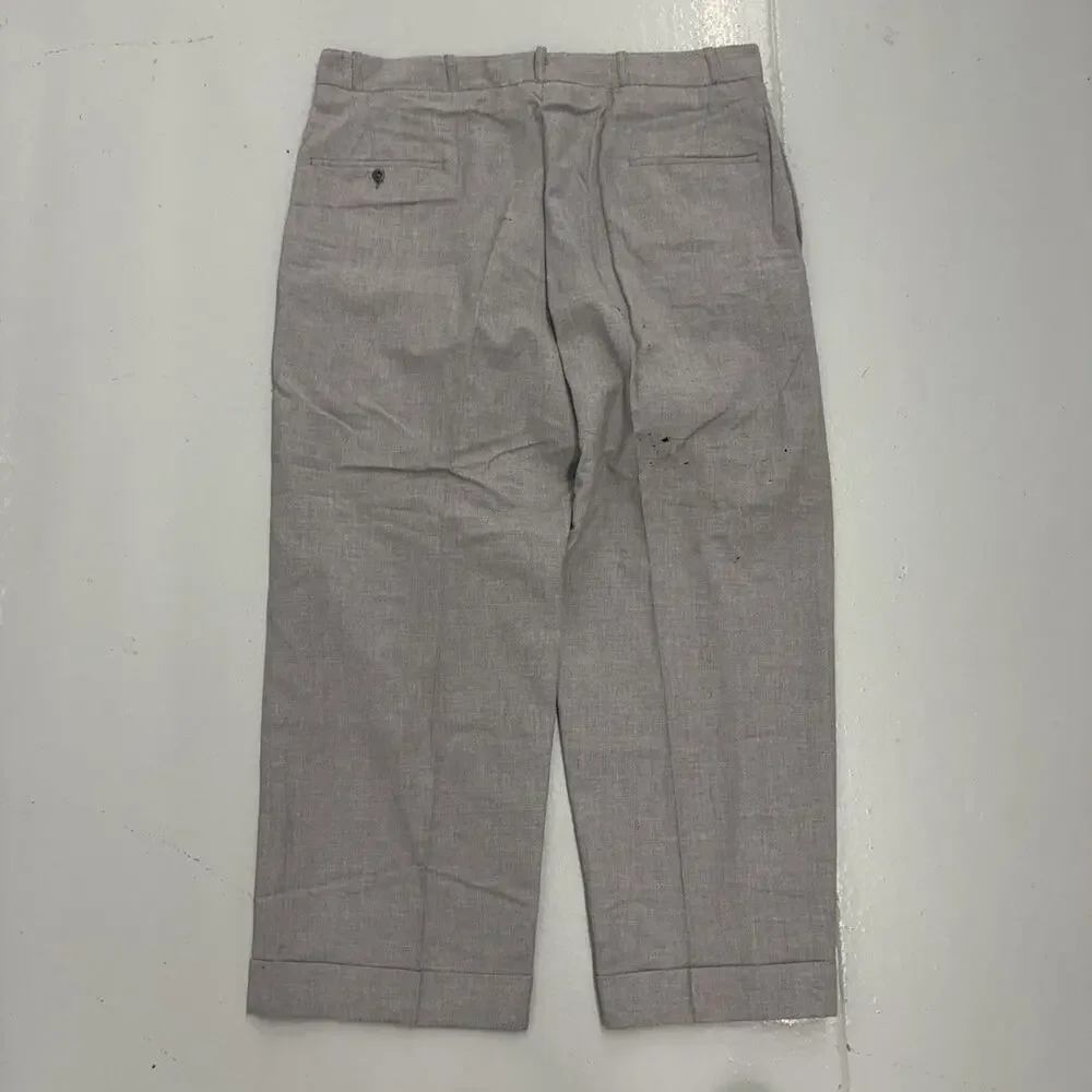 NOS Vintage 50s Grey Wool Wide Leg Buttonfly Trousers 36x27